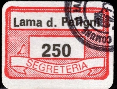Marca da Bollo del Comune di LAMA DEI PELIGNI su Carta Bianca di dimensioni 20 x 14 mm