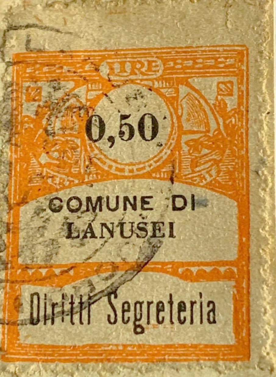 Marca da Bollo del Comune di LANUSEI su Carta Bianca di dimensioni 22,5 X 33 mm