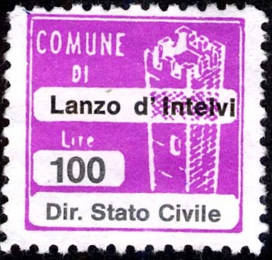 Marca da Bollo del Comune di LANZO D´INTELVI su Carta Bianca di dimensioni 20 x 20 mm