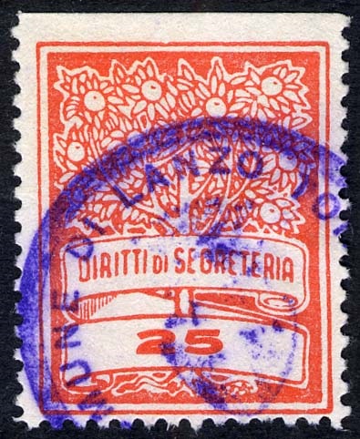 Marca da Bollo del Comune di LANZO TORINESE su Carta Bianca di dimensioni 22 x 28 mm