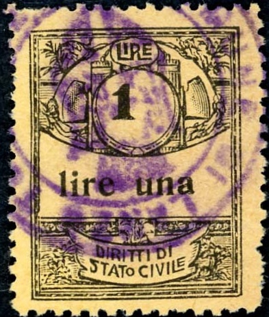 Marca da Bollo del Comune di LANZO TORINESE su Carta Salmone di dimensioni 21,5 x 28 mm