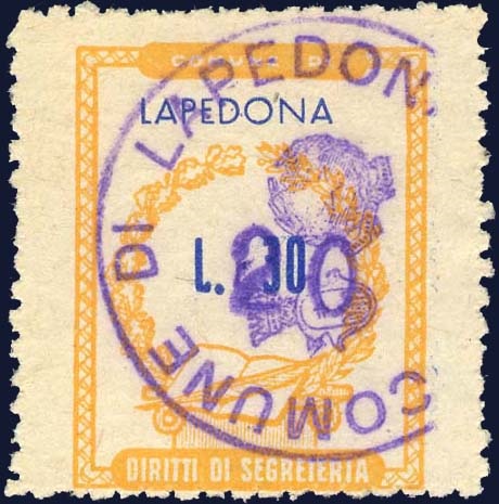 Marca da Bollo del Comune di LAPEDONA su Carta Bianca di dimensioni 20,5 x 26,5 mm