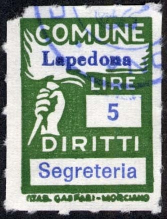 Marca da Bollo del Comune di LAPEDONA su Carta Bianca di dimensioni mm