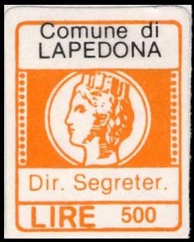 Marca da Bollo del Comune di LAPEDONA su Carta Bianca di dimensioni 15,5 x 20 mm