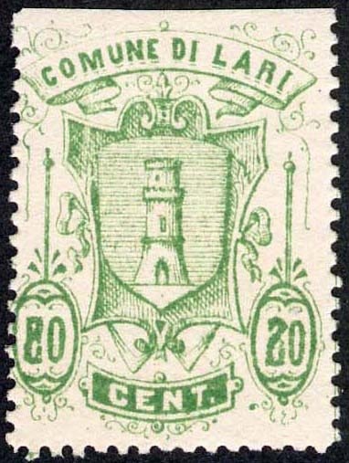 Marca da Bollo del Comune di LARI su Carta Bianca di dimensioni 24 x 32 mm