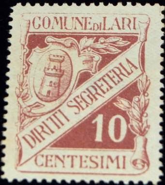 Marca da Bollo del Comune di LARI su Carta Bianca di dimensioni 23 x 27 mm