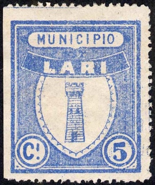 Marca da Bollo del Comune di LARI su Carta Bianca di dimensioni 28 x 33 mm