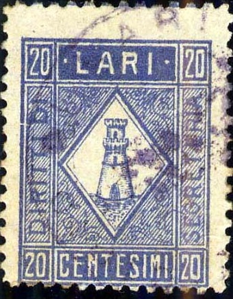 Marca da Bollo del Comune di LARI su Carta Bianca di dimensioni mm