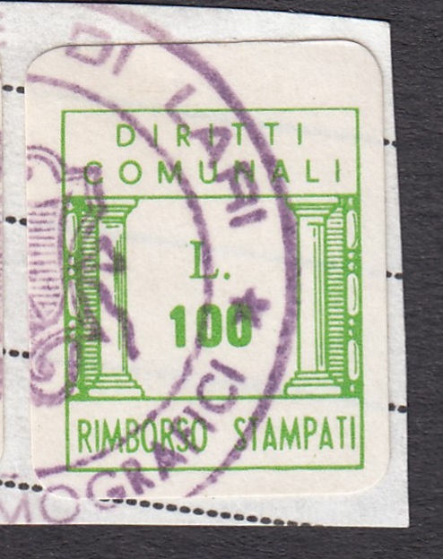 Marca da Bollo del Comune di LARI su Carta Bianca di dimensioni 13,5 x 16,5 mm
