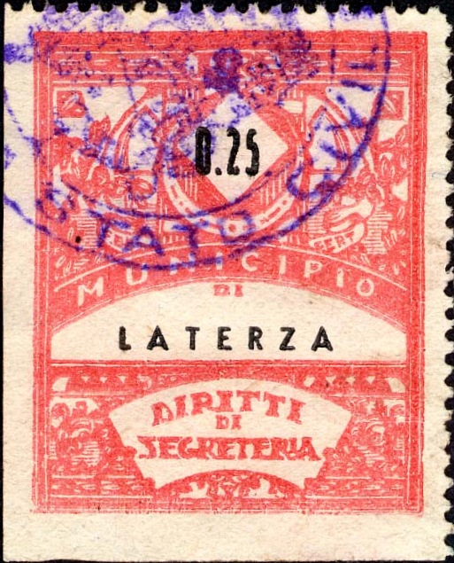 Marca da Bollo del Comune di LATERZA su Carta Bianca di dimensioni 30 x 37 mm
