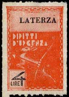 Marca da Bollo del Comune di LATERZA su Carta Bianca di dimensioni 21 X 32 mm