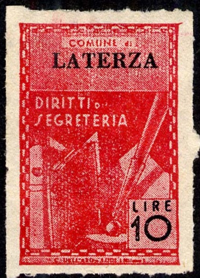 Marca da Bollo del Comune di LATERZA su Carta Bianca di dimensioni 21 x 31,5 mm