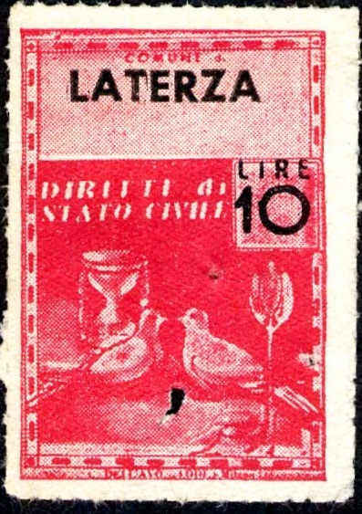 Marca da Bollo del Comune di LATERZA su Carta Bianca di dimensioni 21 X 32 mm