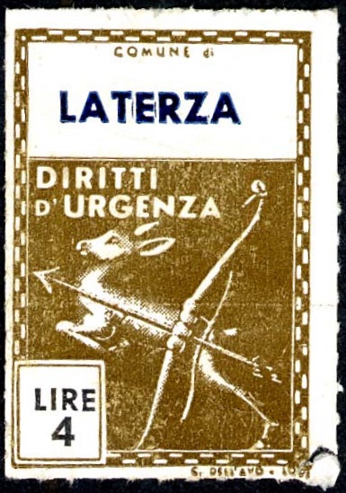Marca da Bollo del Comune di LATERZA su Carta Bianca di dimensioni 22 X 33 mm