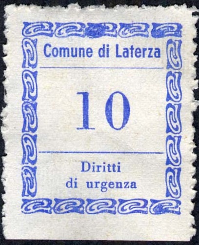 Marca da Bollo del Comune di LATERZA su Carta Bianca di dimensioni 22,5 x 26,5 mm