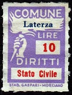 Marca da Bollo del Comune di LATERZA su Carta Bianca di dimensioni 18 X 25,5 mm