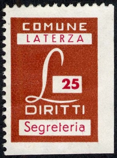Marca da Bollo del Comune di LATERZA su Carta Bianca di dimensioni 19 x 27,5 mm