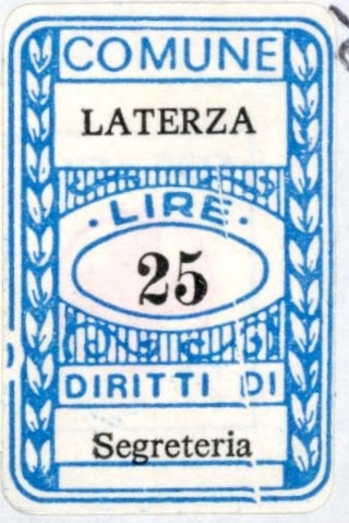 Marca da Bollo del Comune di LATERZA su Carta Bianca di dimensioni 20 x 30 mm