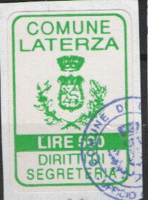 Marca da Bollo del Comune di LATERZA su Carta Bianca di dimensioni 20 x 30 mm