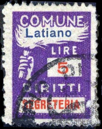 Marca da Bollo del Comune di LATIANO su Carta Bianca Sottile di dimensioni 18,5 x 26 mm