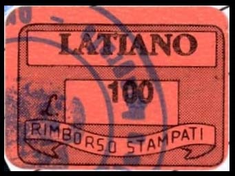 Marca da Bollo del Comune di LATIANO su Carta Bianca di dimensioni 20 x 8,5 mm