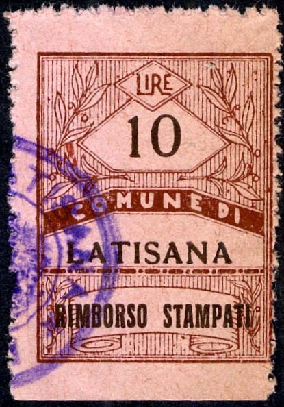 Marca da Bollo del Comune di LATISANA su Carta Colorata di dimensioni 22 x 30 mm
