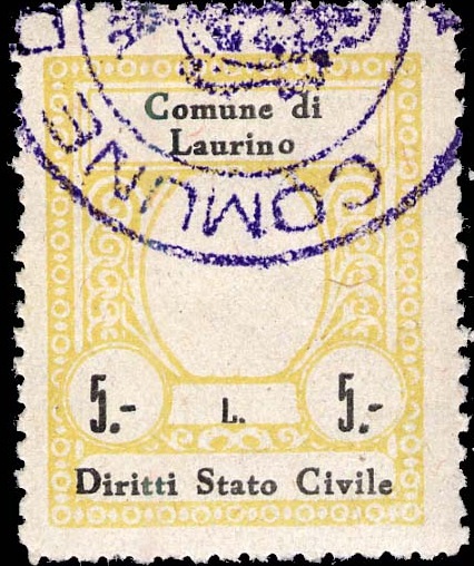 Marca da Bollo del Comune di LAURINO su Carta Bianca di dimensioni 23,5 x 30 mm