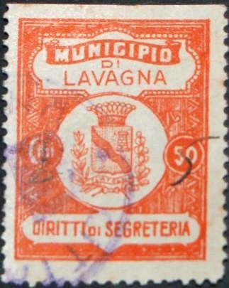 Marca da Bollo del Comune di LAVAGNA su Carta Bianca di dimensioni 23,5 x 30 mm