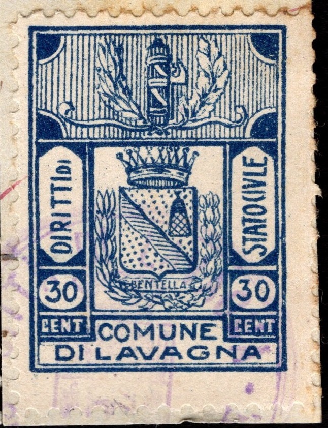 Marca da Bollo del Comune di LAVAGNA su Carta Bianca di dimensioni 23 x 29 mm
