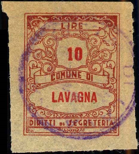 Marca da Bollo del Comune di LAVAGNA su Carta Bianca di dimensioni 22 x 28 mm