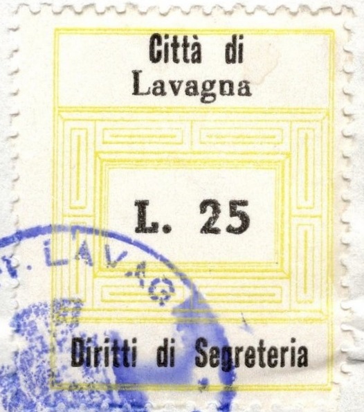 Marca da Bollo del Comune di LAVAGNA su Carta Bianca di dimensioni 23 x 27 mm