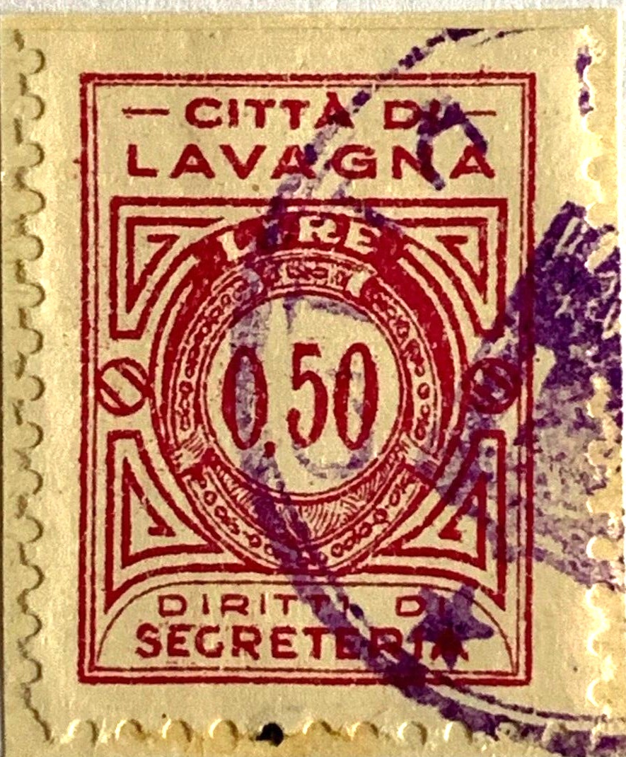 Marca da Bollo del Comune di LAVAGNA su Carta Bianca di dimensioni 18 X 25,5 mm