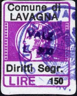 Marca da Bollo del Comune di LAVAGNA su Carta Bianca di dimensioni 16 x 20 mm