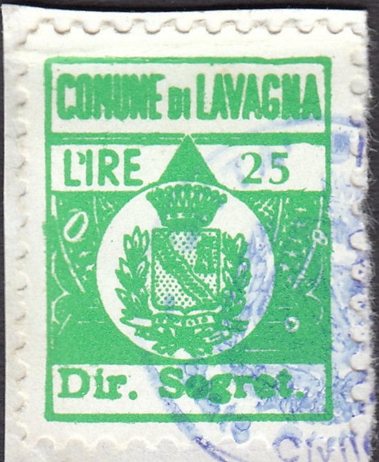 Marca da Bollo del Comune di LAVAGNA su Carta Bianca di dimensioni 17 x 21 mm