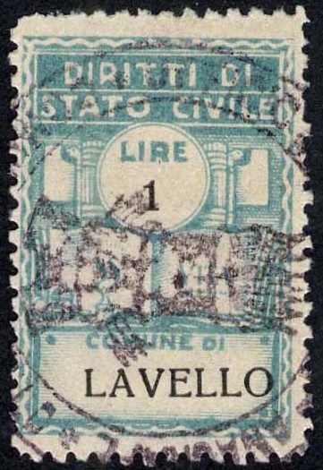 Marca da Bollo del Comune di LAVELLO su Carta Bianca di dimensioni 22 x 33,5 mm