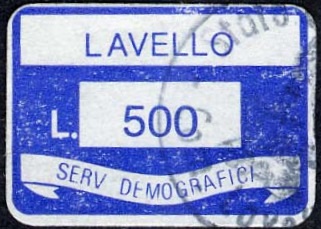Marca da Bollo del Comune di LAVELLO su Carta Bianca di dimensioni 19 x 13,5 mm
