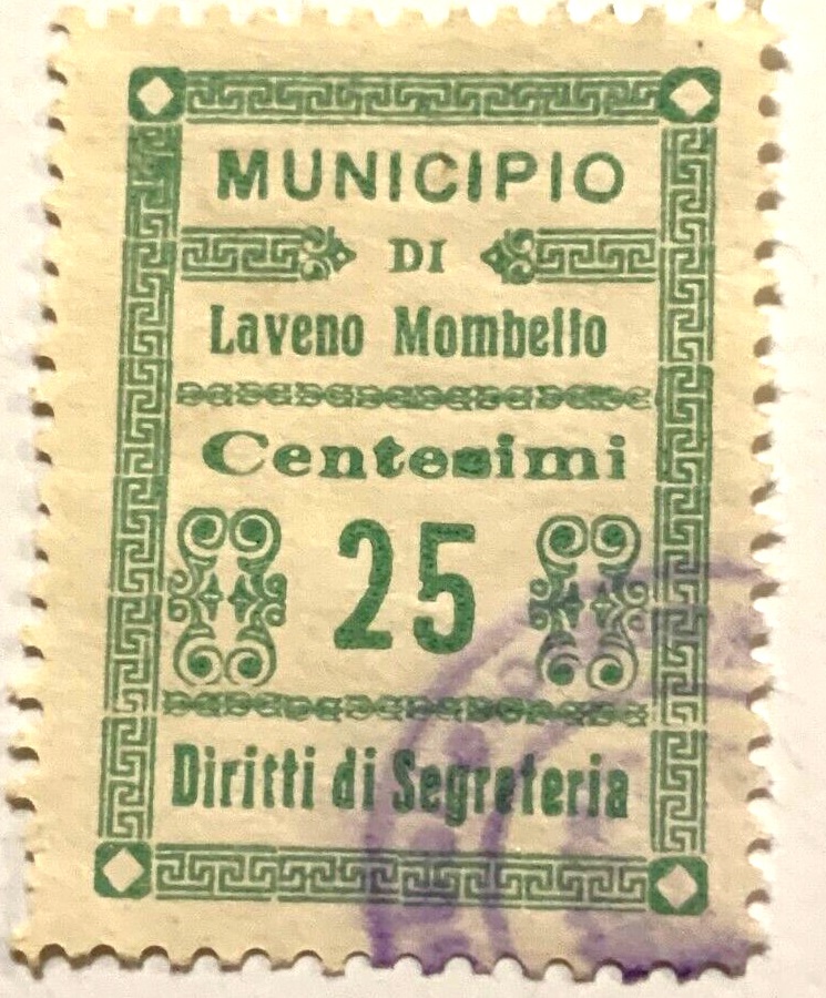Marca da Bollo del Comune di LAVENO MOMBELLO su Carta Bianca di dimensioni 22 x 28 mm
