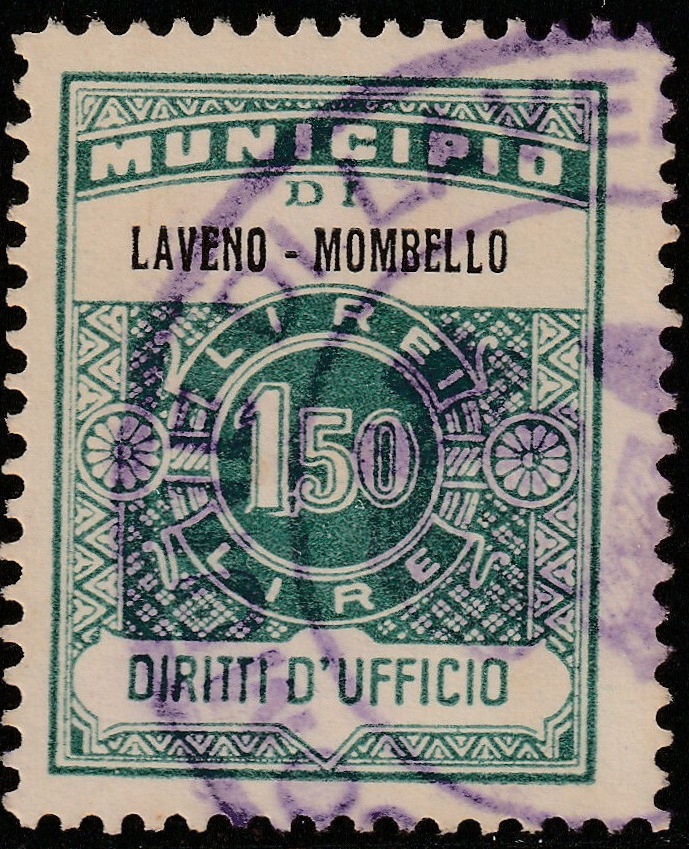 Marca da Bollo del Comune di LAVENO MOMBELLO su Carta Bianca di dimensioni 23 x 27 mm