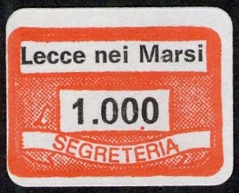 Marca da Bollo del Comune di LECCE NEI MARSI su Carta Bianca di dimensioni 19 x 14 mm