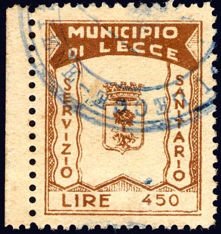 Marca da Bollo del Comune di LECCE su Carta Bianca di dimensioni 21 x 26 mm