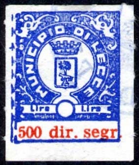Marca da Bollo del Comune di LECCE su Carta Bianca di dimensioni 15 x 18 mm