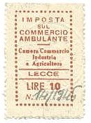Marca da Bollo del Comune di LECCE su Carta Bianca di dimensioni 19,5 x 28 mm
