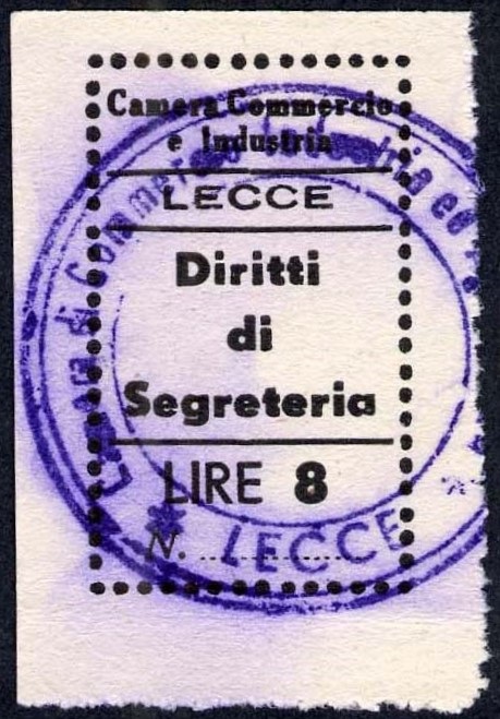 Marca da Bollo del Comune di LECCE su Carta Bianca di dimensioni 24 x 34 mm