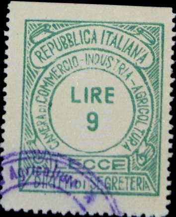 Marca da Bollo del Comune di LECCE su Carta Bianca di dimensioni 26 x 32,5 mm