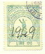 Marca da Bollo del Comune di LECCE su Carta Bianca di dimensioni 25,5 x 32,5 mm