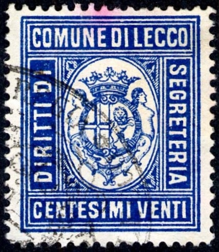 Marca da Bollo del Comune di LECCO su Carta Bianca Sottile di dimensioni 23,5 x 28 mm