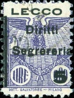 Marca da Bollo del Comune di LECCO su Carta Bianca Sottile di dimensioni 17 x 22 mm