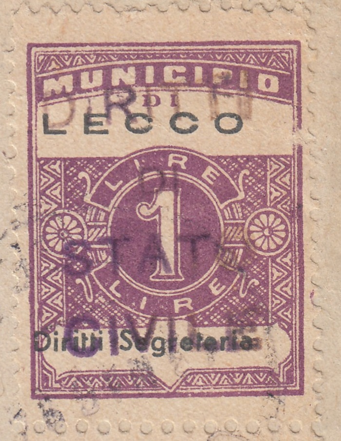 Marca da Bollo del Comune di LECCO su Carta Bianca di dimensioni 22 x 28 mm