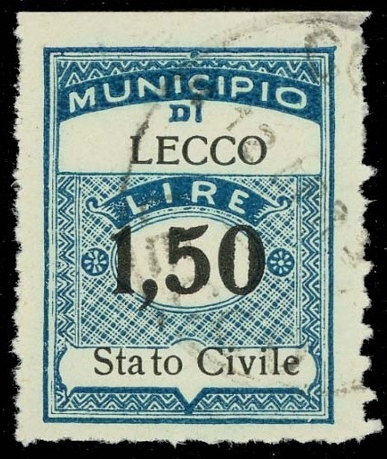 Marca da Bollo del Comune di LECCO su Carta Bianca Sottile di dimensioni 22 x 28 mm