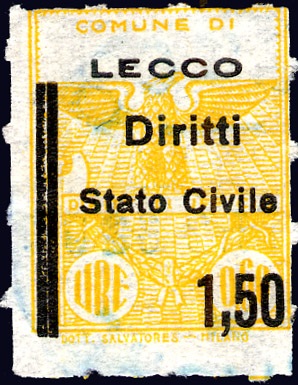 Marca da Bollo del Comune di LECCO su Carta Bianca Sottile di dimensioni mm